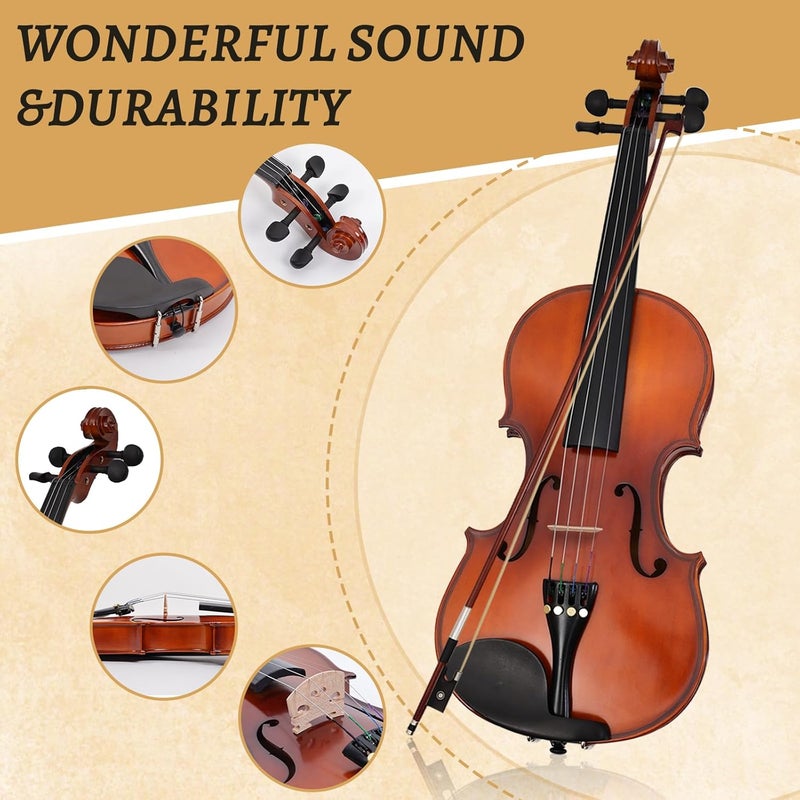 INEFFA Violin 3/4 for Beginners with Hard Case, Violin Bow, Bridge, Rosin, Shoulder Rest, Stickers, Tuner, Instruction, Handcraft with Maple, Spruce (3/4) - Image 3